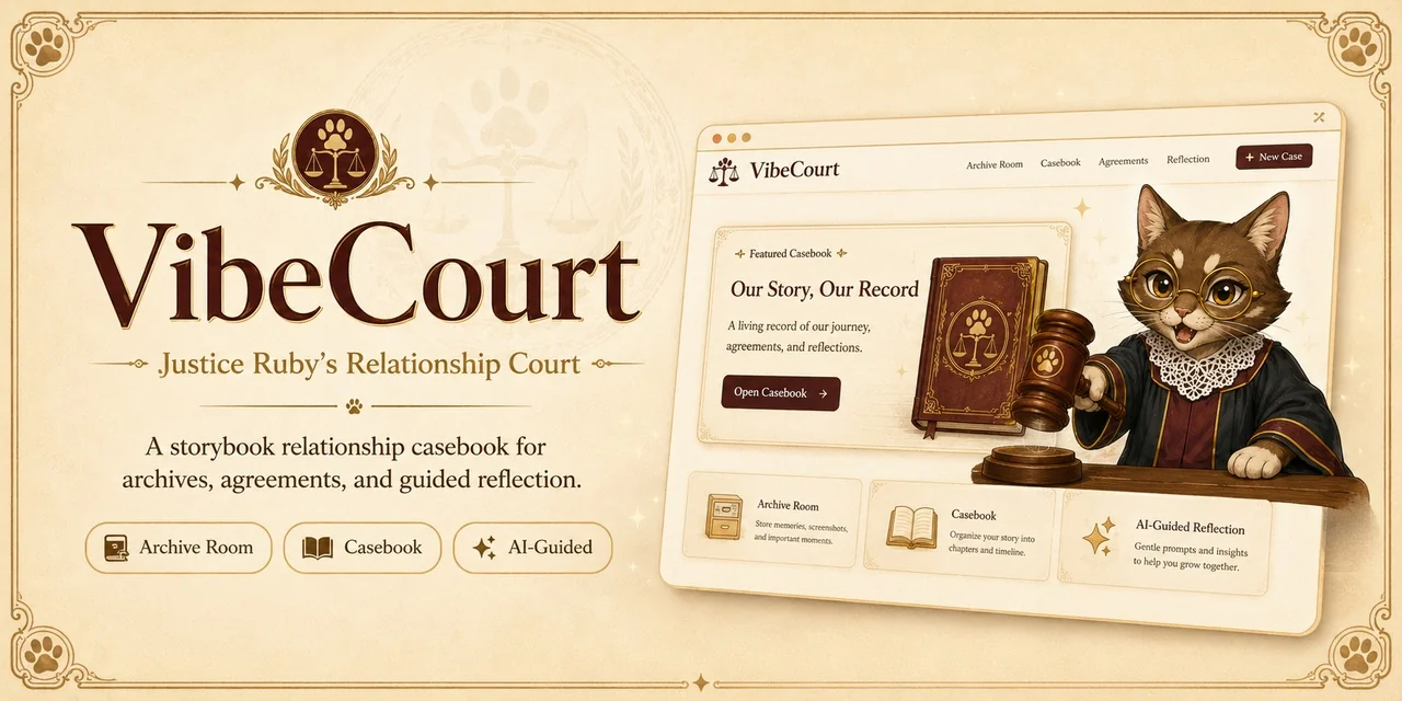 VibeCourt — Justice Ruby's Relationship Court: a storybook relationship casebook for archives, agreements, and guided reflection